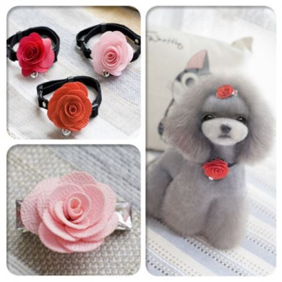 Ensemble collier et barrette Jolie Rose pour animal de compagnie