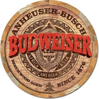 Enseigne Budweiser en métal ronde / Barrel End 