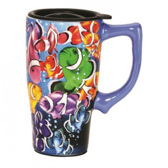 Tasse de Voyage Poissons Tropicaux en céramique 18oz