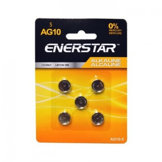Piles bouton alcaline Enerstar AG10, paquet de 5
