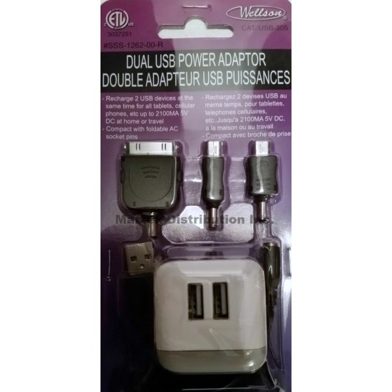Chargeur double adapteur USB Wellson 