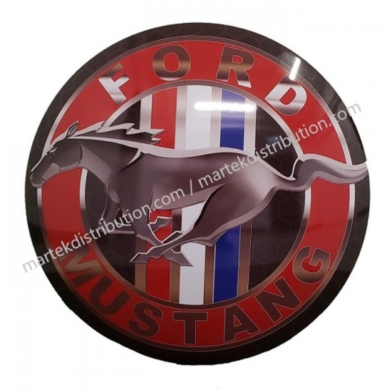 Enseigne FORD MUSTANG en métal ronde et bombé