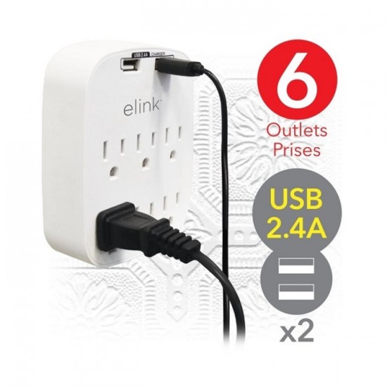 Multiprise murale avec 2 prises USB elink EL441