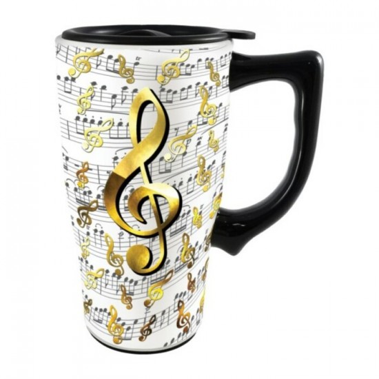 Tasse de Voyage Musique en céramique 18oz Clé de sol doré