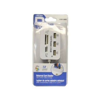Lecteur de cartes mémoire universel + Concentrateur USB 2,0 à 3 ports