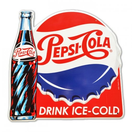 Enseigne Pepsi-Cola en Métal embossé "Drink Ice-Cold"