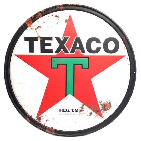 Enseigne Texaco en métal  embossé de 35'' effet de rouille