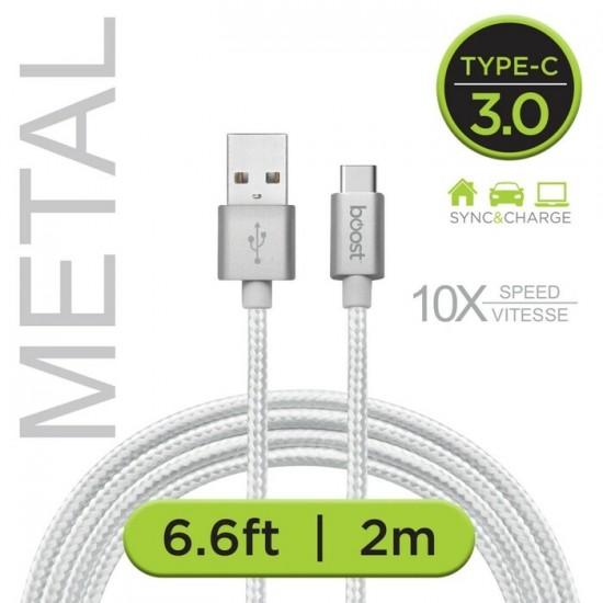 Câble USB 3.0 Type-C Double Tressé – 2 mètres – Blanc | Boost BCB101