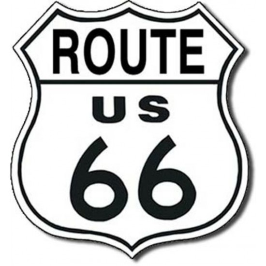 Enseigne Route 66 en métal  / Découpé en forme de bouclier avec relief