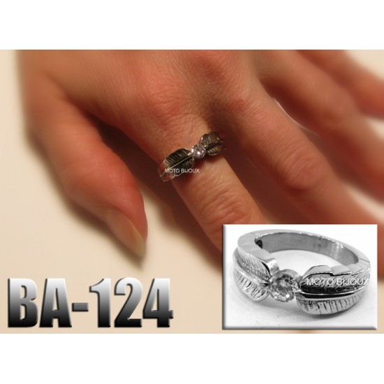 Ba-124, Bague Classique pour femme acier inoxidable avec pierre claire