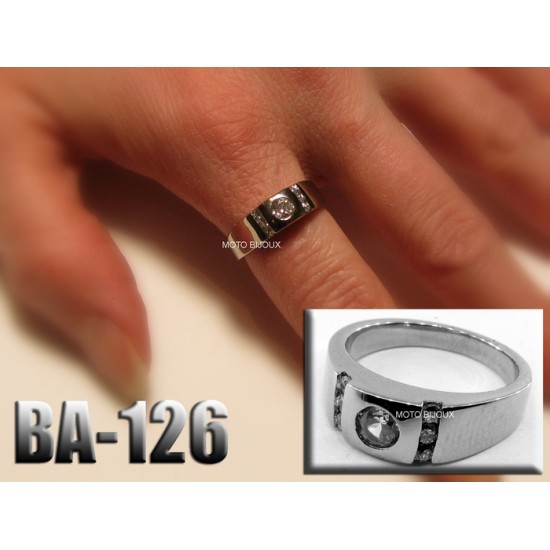 Ba-126, Bague Classique pour femme acier inoxidable avec pierre claire