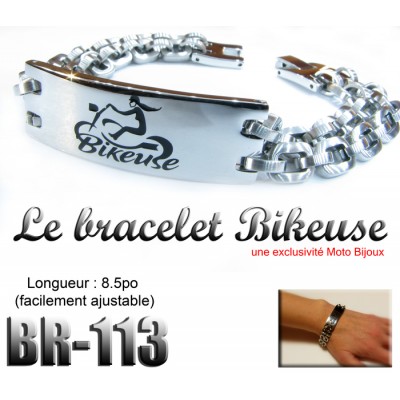 Br-113, Bracelet Bikeuse,  acier inoxidable «...
