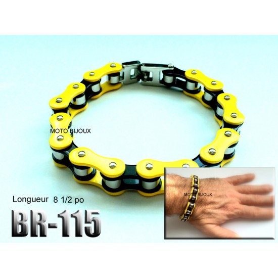 Br-115, Bracelet  Chaîne jaune noir acier inoxidable « stainless steel »