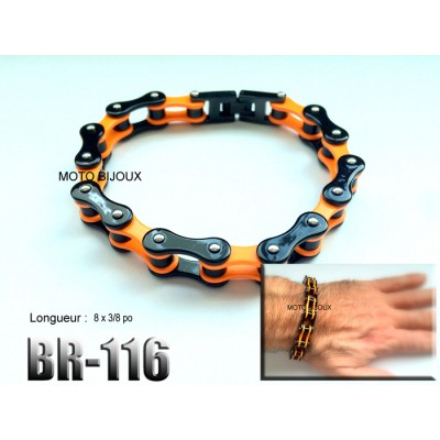 Br-116, Bracelet  Chaîne orange noir acier...