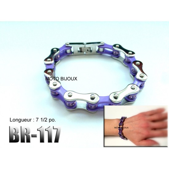 Br-117, Bracelet  chaîne mauve argent  acier...