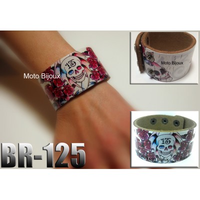 Br-125, Bracelet cuir peint tête de mort 13