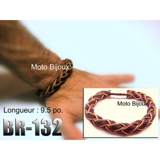 Br-132, Bracelet cuir noir orange, fermoir...