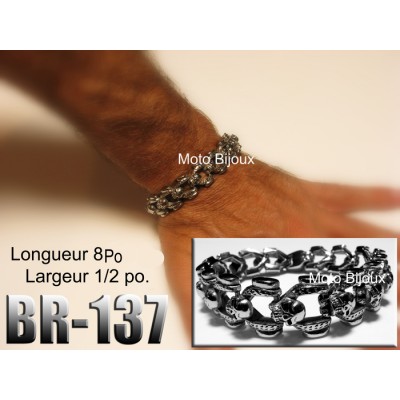 Br-137, Bracelet chaîne tête de mort ,acier...