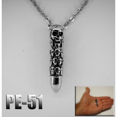 Pe-051, Pendentif Balle tête de mort acier...