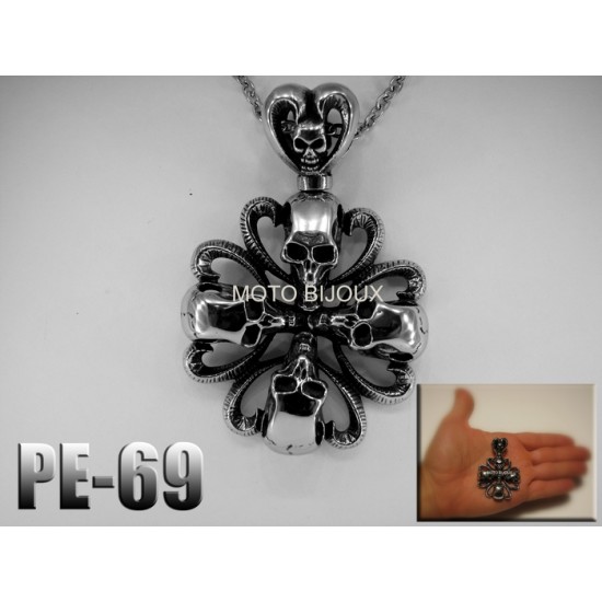 Pe-069, Pendentif Tête de mort, acier inoxidable...