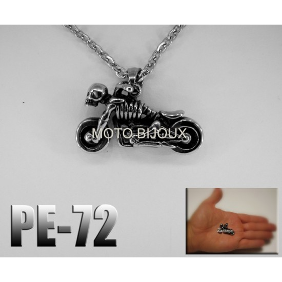 Pe-072, Pendentif  Moto Squelette, acier...