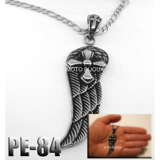 Pe-084, Pendentif  Aile Croix, acier inoxidable ( Stainless Steel )