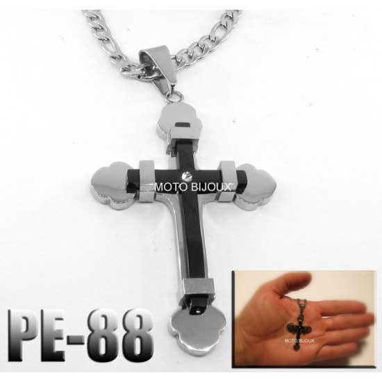 Pe-088, Pendentif Croix 2 tons, acier inoxidable ( Stainless Steel )