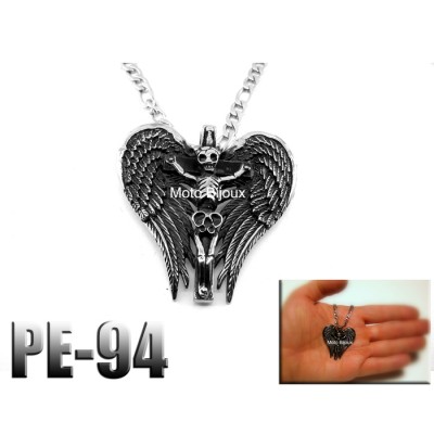 Pe-094, Pendentif Squelette angélique, acier...