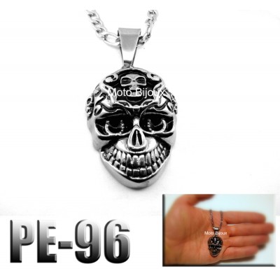 Pe-096, Pendentif Tête de mort souriante, acier...