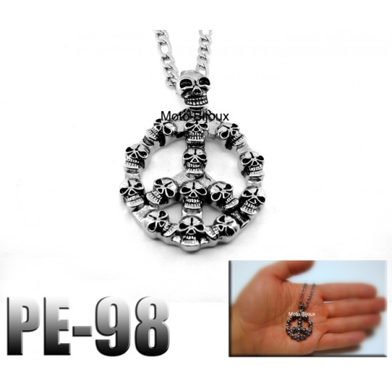 Pe-098, Pendentif  Peace ,Tête de mort, acier inoxidable ( Stainless Steel )