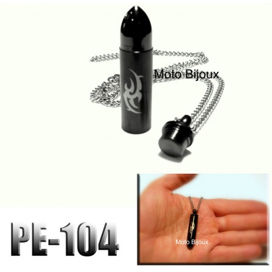 Pe-104, Pendentif  Mini-Urne Balle noire, Tribal, acier inoxidable ( Stainless Steel )