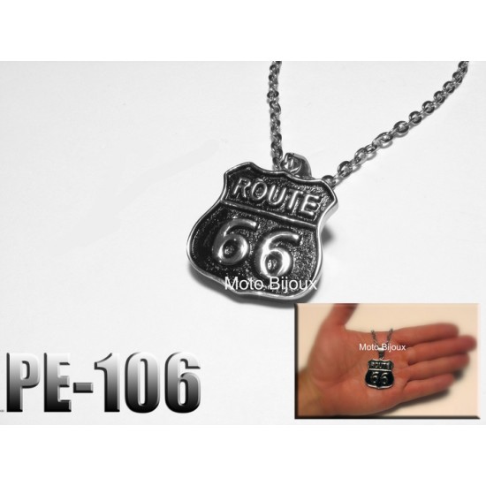 Pe-106, Pendentif  Route 66, acier inoxidable ( Stainless Steel )