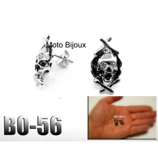 Bo-56, Boucles d'oreilles , Tête de mort Pirate, Pierre claire yeux