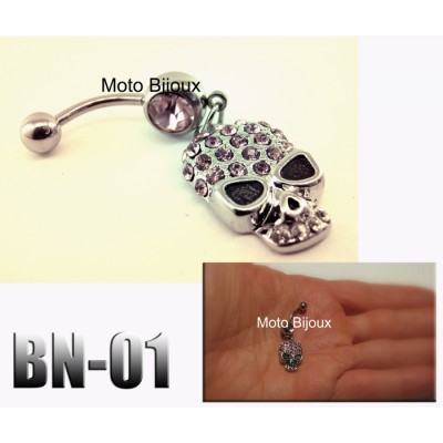 Bn-001, boucle de nombril tête de mort , Pierres...