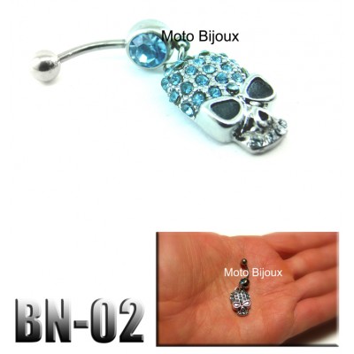 Bn-002, Boucle de nombril tête de mort , Pierres...