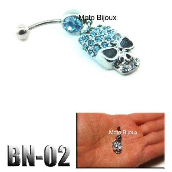 Bn-002, Boucle de nombril tête de mort , Pierres...