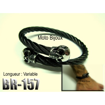 Br-157, Bracelet Tête de mort, câble noir ,...