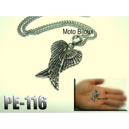 Pe-116, Pendentif Ailes double croisées ,Acier inoxidable ( Stainless Steel )