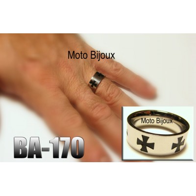 Ba-170, Bague Croix de Malte noire,  Acier...