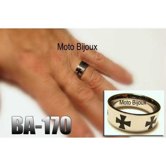 Ba-170, Bague Croix de Malte noire,  Acier...