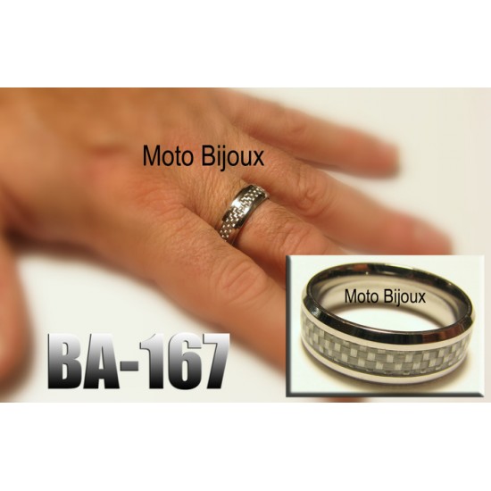 Ba-167, Bague Moderne motif carrauté ,acier inoxidable