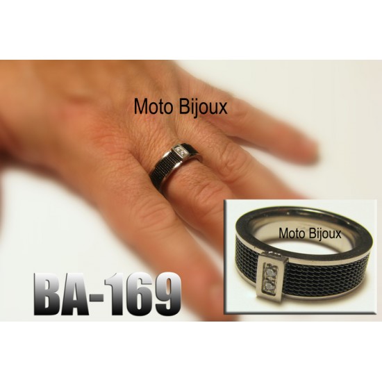 Ba-169, Bague Moderne Tressée noire ,Acier inoxidable