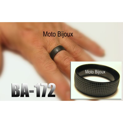 Ba-172, Bague Moderne Picottée noire ,Acier...