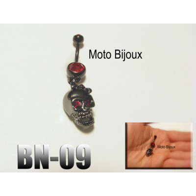 Bn-009, boucle de nombril , Tête de mort noire....