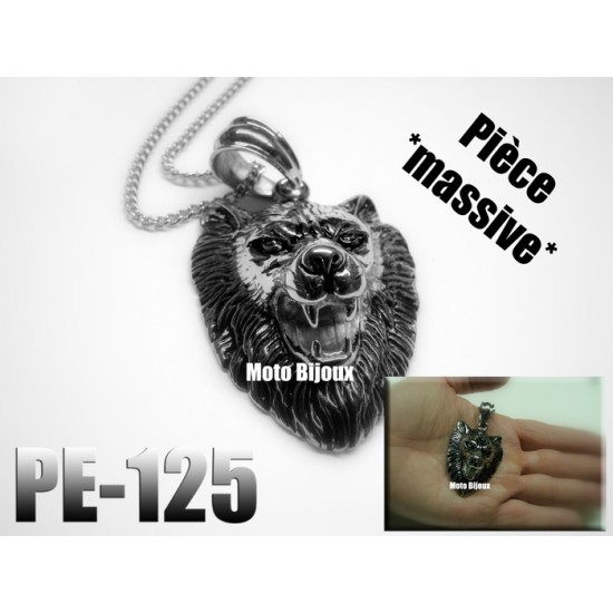 Pe-125, Pendentif Tête de Loup (Wolf), Acier...