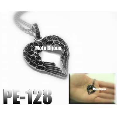 Pe-128, Pendentif Ailes en coeur, Acier inoxidable... Pe-128, Pendentif Ailes en coeur, Acier inoxidable...