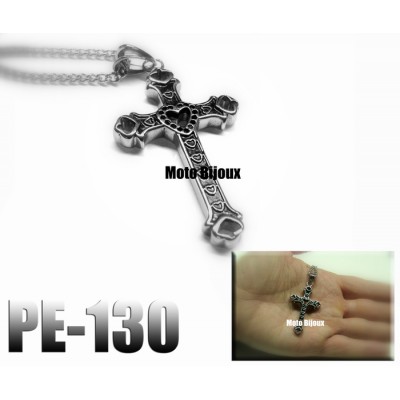 Pe-130, Pendentif  Croix Coeur , Acier inoxidable...