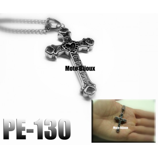 Pe-130, Pendentif  Croix Coeur , Acier inoxidable...