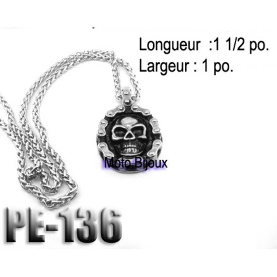 Pe-136, Pendentif  Skull chainé , Acier...