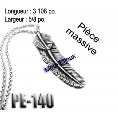 Pe-140, gros Pendentif  Plumes   , Acier...